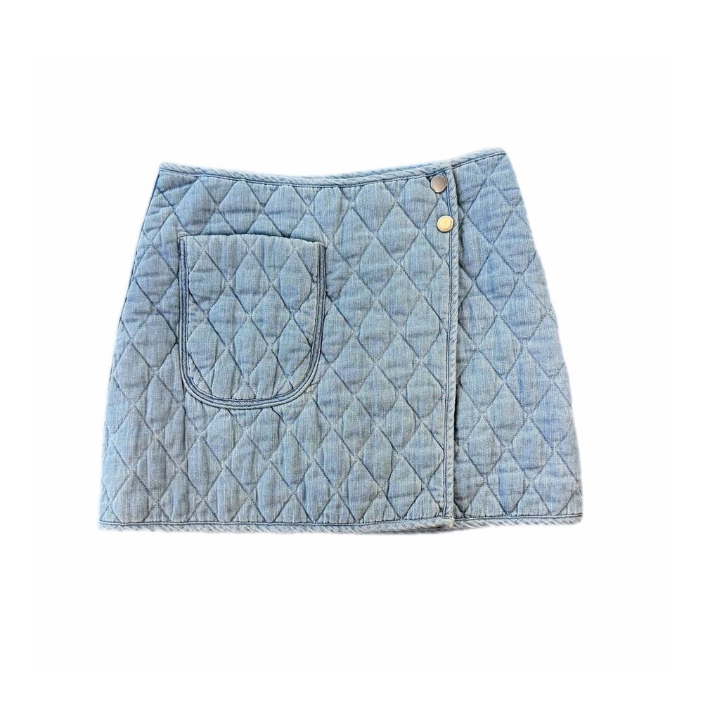 Blank NYC 100% Cotton Quilted Wrap Light Blue Wash Denim Feminine Mini Skirt